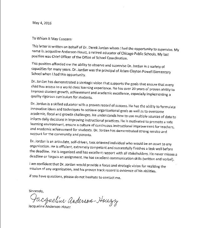 Professional recommendation letter for Derek Jordan